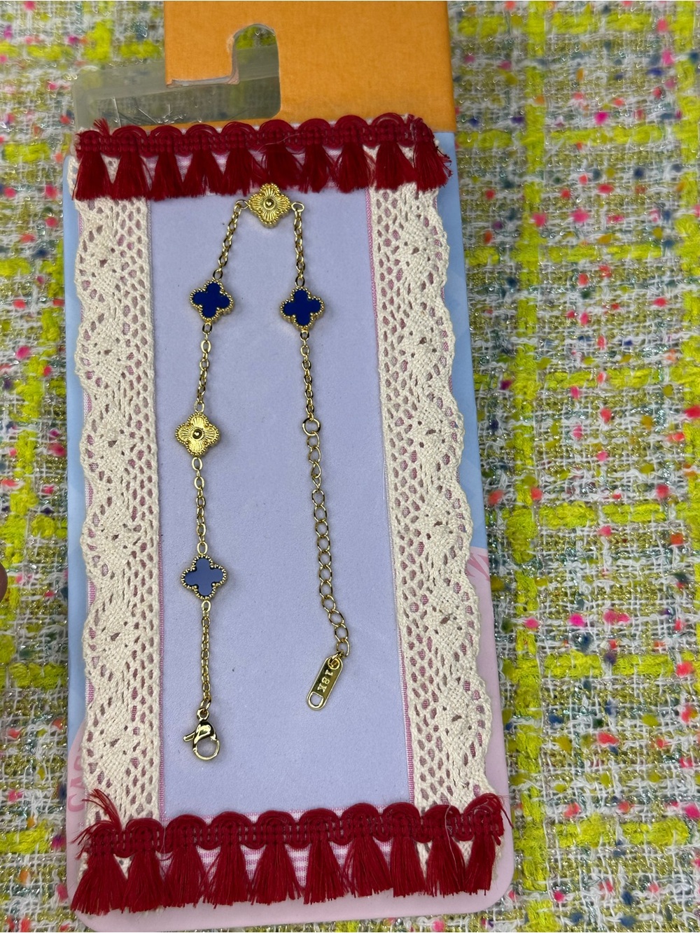 Gold-Plated Blue Clover Link Bracelet - Unbranded